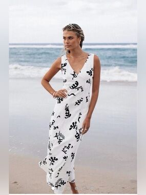 PAPER HEART linen blend patterned sleeveless classic midi dress M